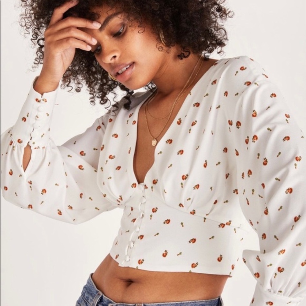 Backyard Roses Deep V Rose Blouse - Picture 3 of 9
